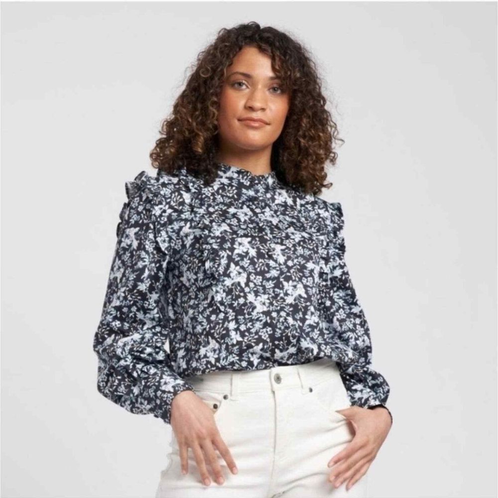 Erdem × Universal Standard Kalina Long Sleeve Ruffle Shirt Size S/16